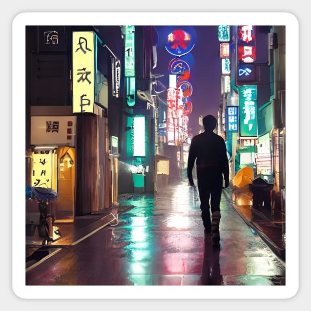 A Lonely Man in Tokyo Neon Night Lights Sticker by Trendy-Now